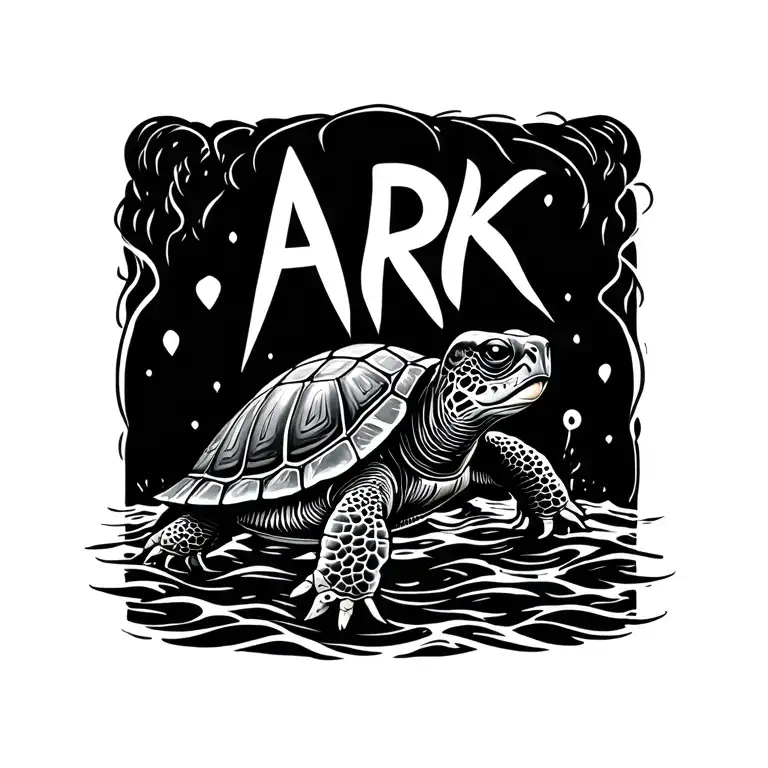 ARK written in cute turtle swimming tattoo design idea