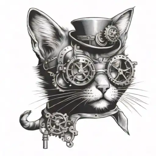 Steampunk cat tattoo design idea