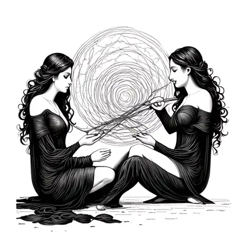 the fates spinning the thread tattoo design idea