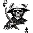 grim reaper on a number 13 playing card with spades tattoo design idea