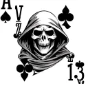 grim reaper on a number 13 playing card with spades tattoo design idea