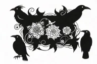 Witchy, Crows, flowers intertwined tattoo design idea