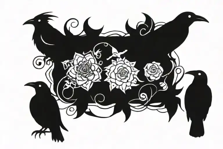 Witchy, Crows, flowers intertwined tattoo design idea