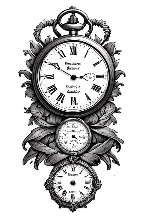 Pocketwatch that includes names and birth dates of two people arranged tattoo design idea