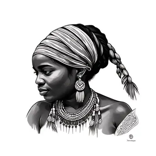 Liberia lorma tribe lady portrait tattoo design idea