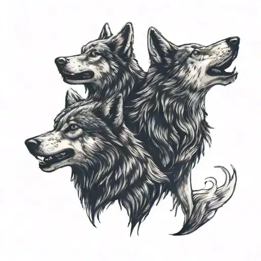 two wolves looking at each other. standing opposite and looking at each other tattoo design idea