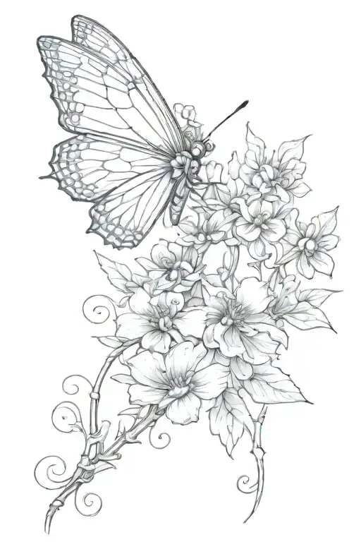 butterfly and small fairy's with flowers long spine tattoo tattoo design idea