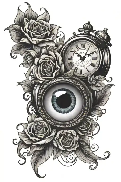 Burning Candle eye smoke rising clock flower tattoo design idea