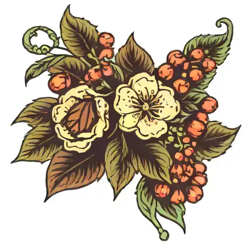 coffee branch with flowers and beans tattoo design idea