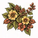 coffee branch with flowers and beans tattoo design idea