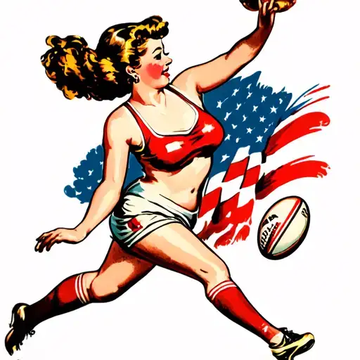 a pin up girl playing rugby tattoo design idea