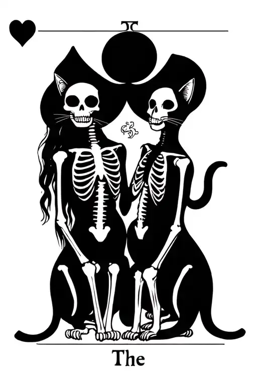 Tarot card The Lovers with skeleton cats  tattoo design idea