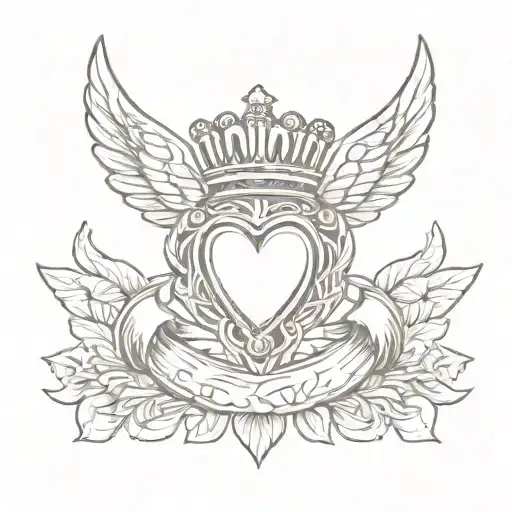 claddagh ring surrounded by angel wings  tattoo design idea