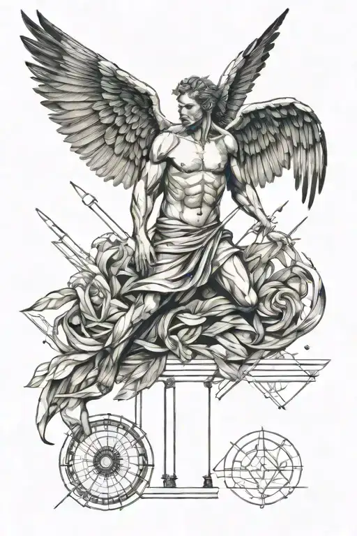 Icarus falling, Memento Mori combined tattoo design idea