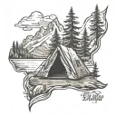 Camping mountains fire tattoo design idea