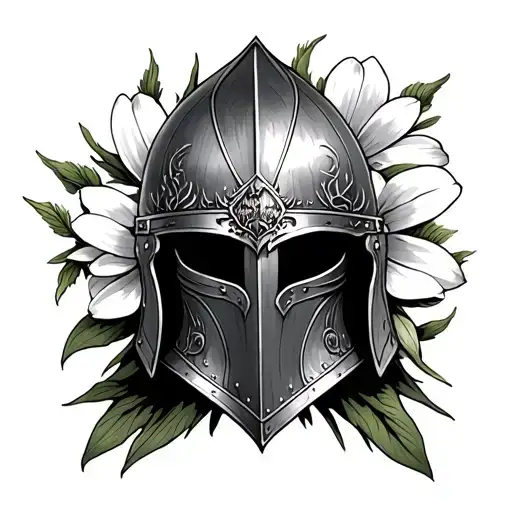 Lord of the rings Rohan helmet and wood anemone flowers tattoo design idea