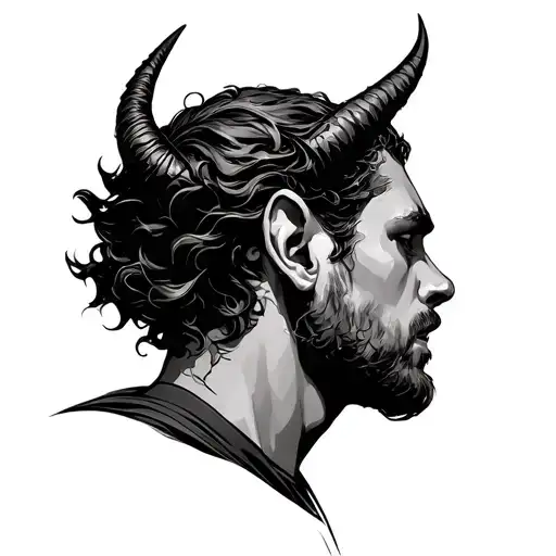 a devil whispering into the back of ear tattoo design idea