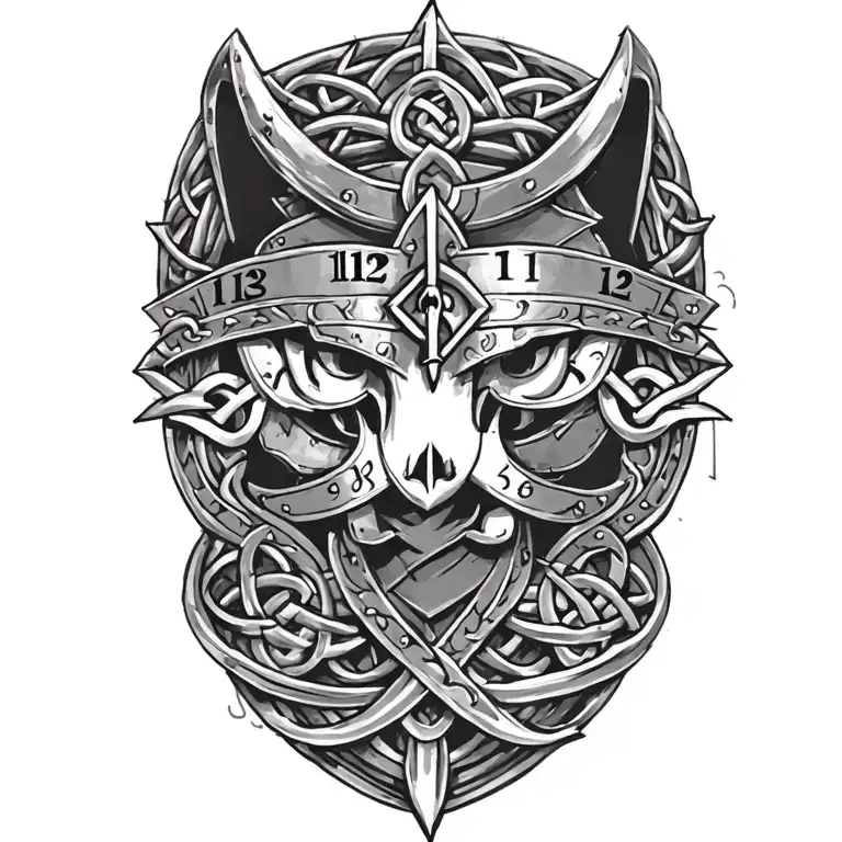 clock face on armor tattoo design featuring Celtic trinity knot  tattoo design idea
