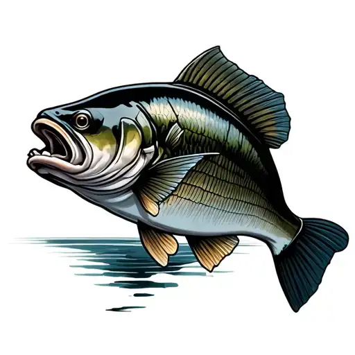 bass fishing scene tattoo design idea
