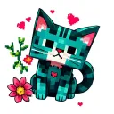 Minecraft cat sitting with Minecraft hearts and flowers tattoo design idea