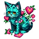 Minecraft cat sitting with Minecraft hearts and flowers tattoo design idea