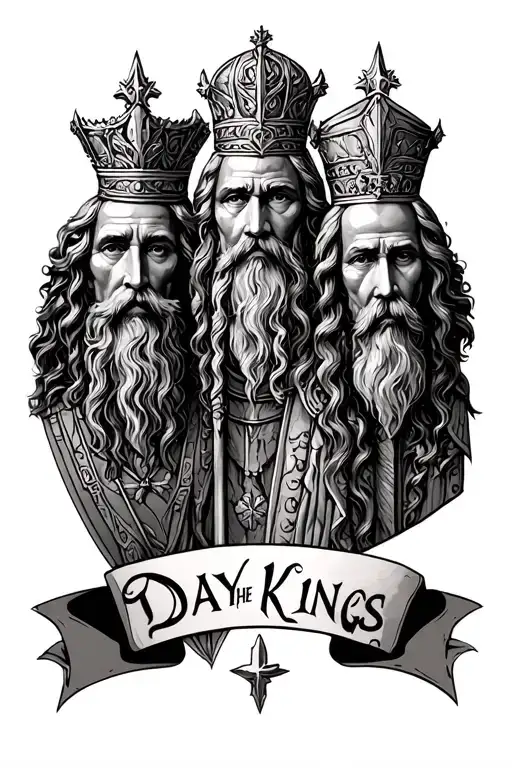 day of the three kings with the kings name tattoo design idea