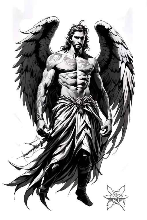 gaurdian angel, male tattoo design idea