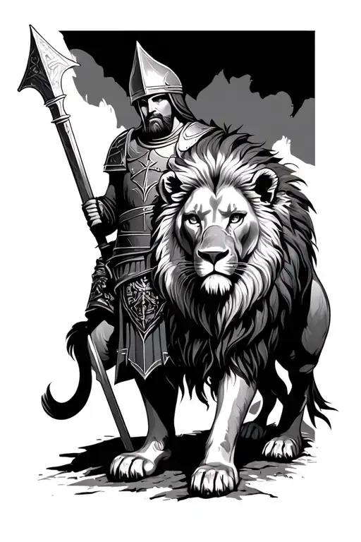 knights Templar warrior with a lion tattoo design idea