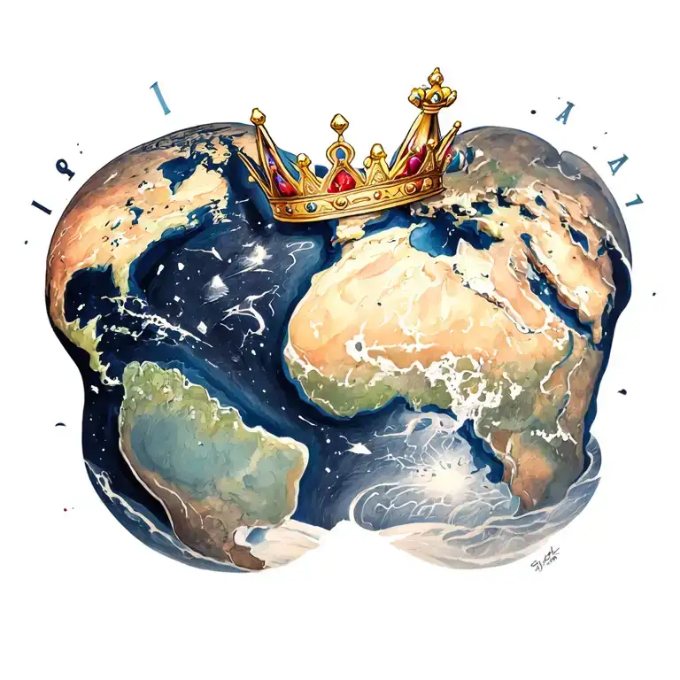 world with crown on top says Elliana 03/24/2025 tattoo design idea