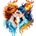 ice and fire female couple tattoo design idea