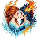 ice and fire female couple tattoo design idea