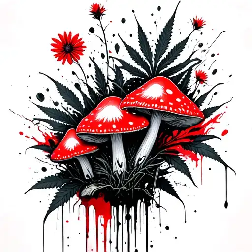 mushrooms and weed flower tattoo design idea