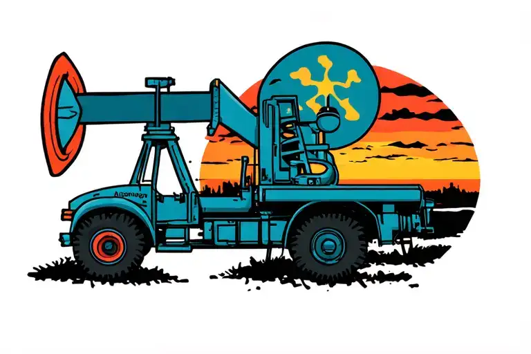 oilfield Jack pump, mental health awareness, sunset, North Dakota, tattoo design idea