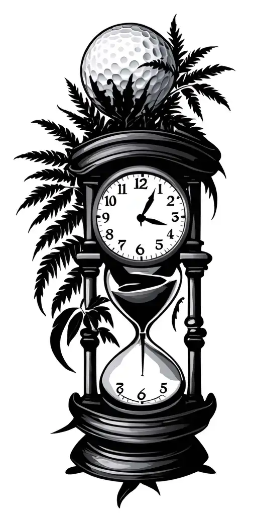 Tribal, golf course, nature, hour glass, clock, family shadow figures tattoo design idea
