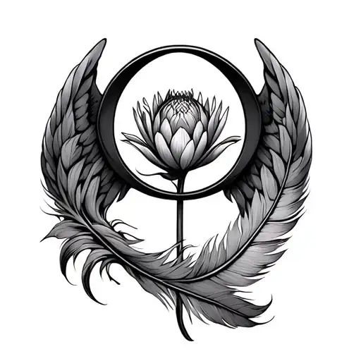Infinity Sign, Angel Feather, and Protea Flower tattoo design idea
