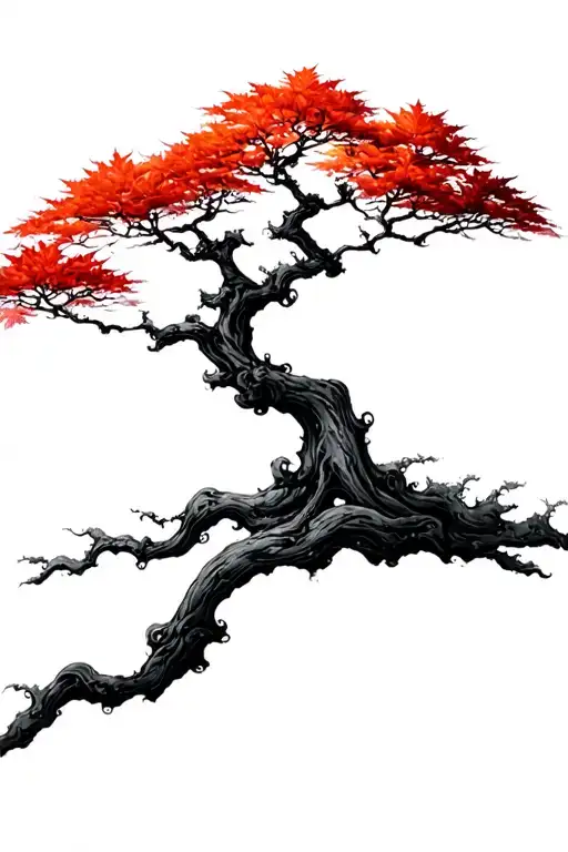 Japanese maple tree with leaves tattoo design idea