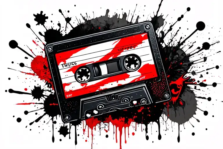 Music cassette with skull tattoo design idea