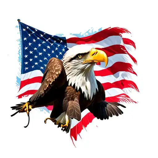 realistic American flag and bald eagle tattoo design idea