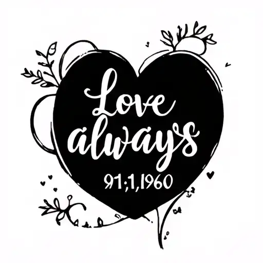 with love always in cursive and the date 9/11/1960 tattoo design idea