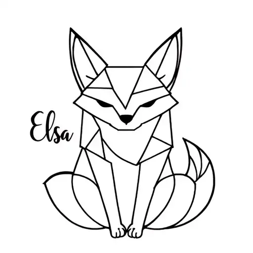 Elsa name written/over fox sitting/ geometric design incorporating tattoo design idea