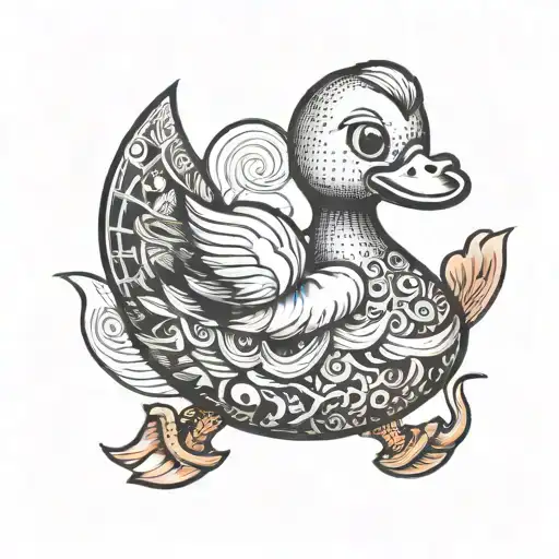 rubber duck riding on the back of a Engle  tattoo design idea