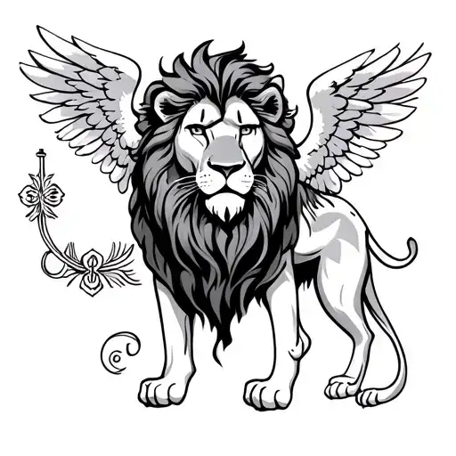 lion god and angel tattoo design idea