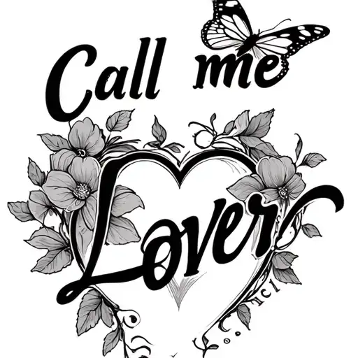 sam fenders "call me lover" lyric with a heart replacing the "O" and a butterfly perched on it tattoo design idea
