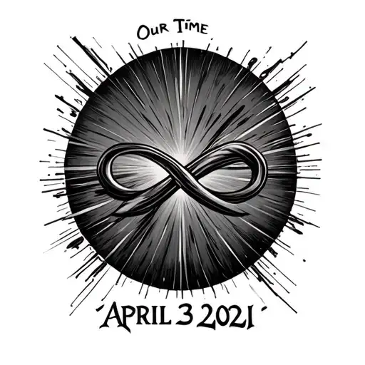 infinity symbol with Our Time and April 23, 2021 tattoo design idea