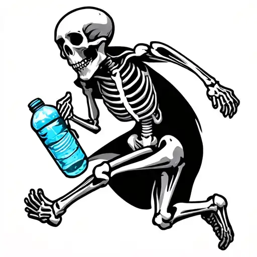 skeleton running holding water bottle tattoo design idea