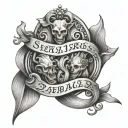 Design a tattoo featuring the names or symbols of your son and daughters, using a black-grey style to represent the bond and love within your family tattoo design idea