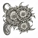 Design a tattoo featuring the names or symbols of your son and daughters, using a black-grey style to represent the bond and love within your family tattoo design idea