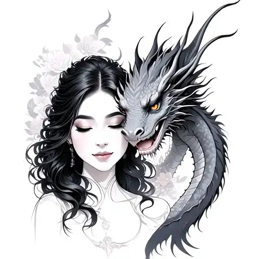 vietnamese woman and dragon in love tattoo design idea