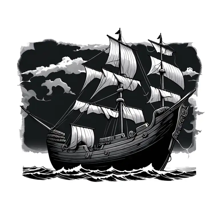 viking ship sailing tattoo design idea