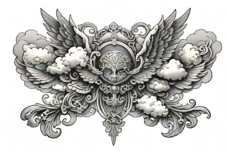 clouds as wings tattoo design idea